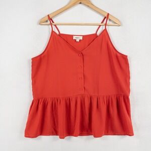 LOFT Camisole Tank Top Sz Large Pink Coral Spaghetti Strap Button Front Detail